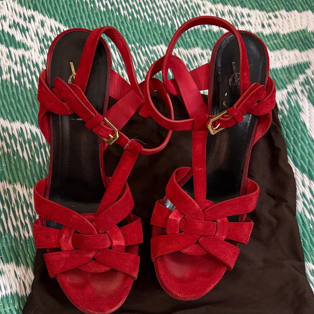 Yves Saint Laurent Crimson Suede Sandals